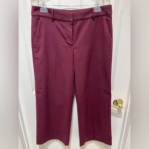 NWT LOFT Wide Leg Cropped Soft Herringbone Fabric Maroon Color Size 4